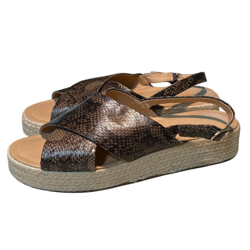 Ann Taylor LOFT Espadrille Snake Print Criss Cross Platform Sandals Size 10